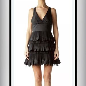 BCBGMAXAZRIA Black Tiered Tulle Pleated Ruffle Mini Dress Cocktail Party Sz 4